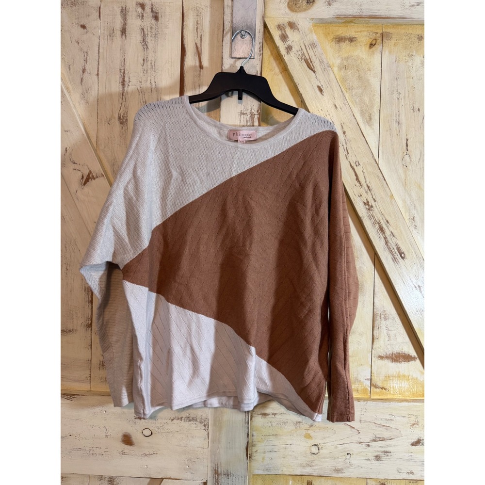 Philosophy Brown‎ Tan Neutral Color Block Knit Sweater Long Sleeve Knit Top XL
